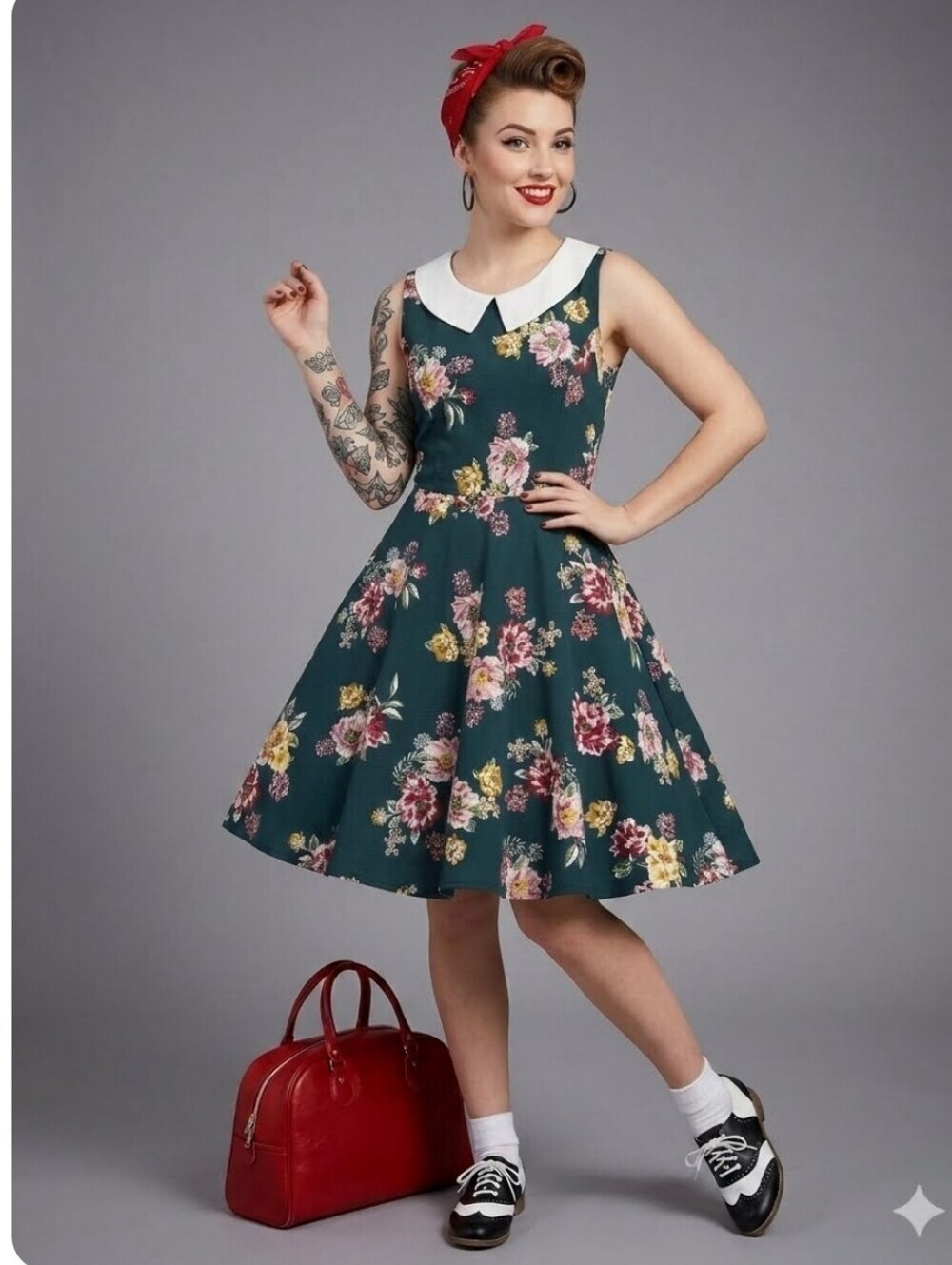 Smak Parlour Floral Fit & Flare Textured Dress With Peter Pan Collar, Size M